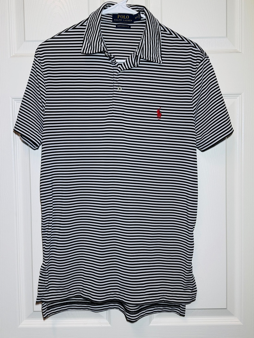 Polo by Ralph Lauren Black & White Striped Polo with Red Pony Logo